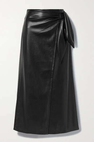 nanushka - amas wrap-effect vegan leather midi skirt - black