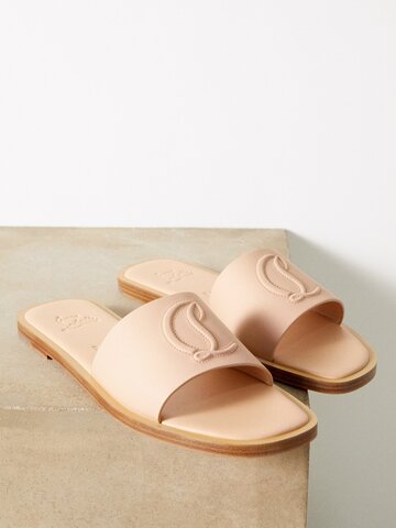 christian louboutin - cl leather slides - womens - cream