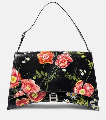 balenciaga crush large floral shoulder bag in black