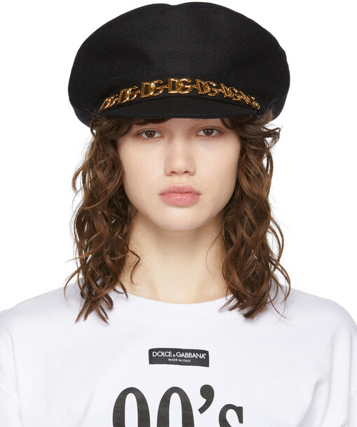 Dolce & Gabbana Black Wool Baker Boy Hat in nero