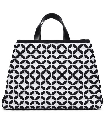 AlaÃ¯a Leather-trimmed jacquard knit tote in black