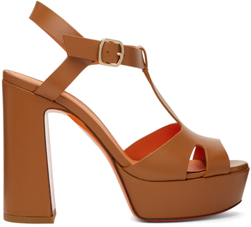 santoni tan platform heeled sandals in brown