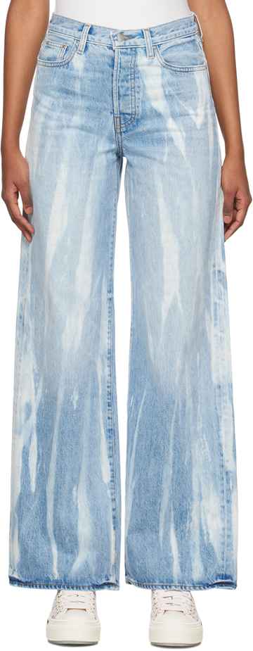amiri blue wide leg jeans in indigo / multi