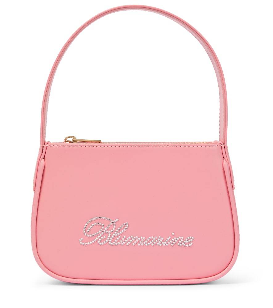 Blumarine Crystal-embellished leather shoulder bag in pink
