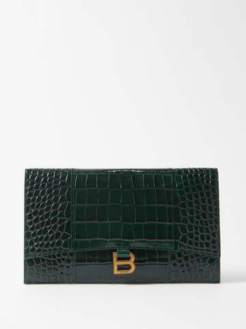 balenciaga - hourglass croc-embossed leather pouch - womens - dark green