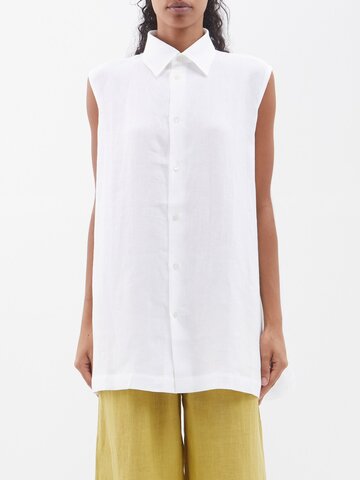 eskandar - side-slit linen sleeveless shirt - womens - white