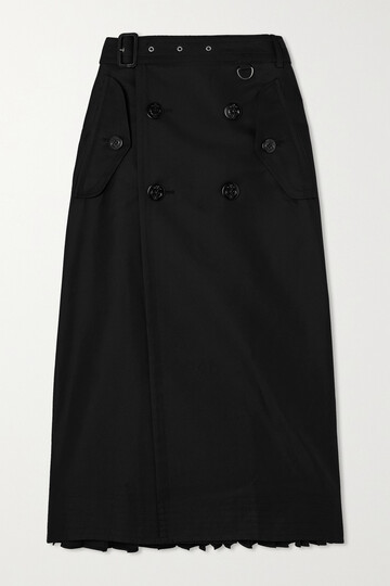 sacai - belted pleated cotton-blend gabardine midi skirt - black