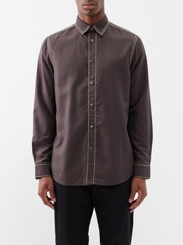 paul smith - contrast-stitch twill shirt - mens - brown
