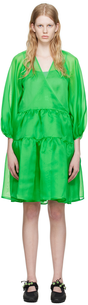 cecilie bahnsen green mirabelle midi dress in emerald