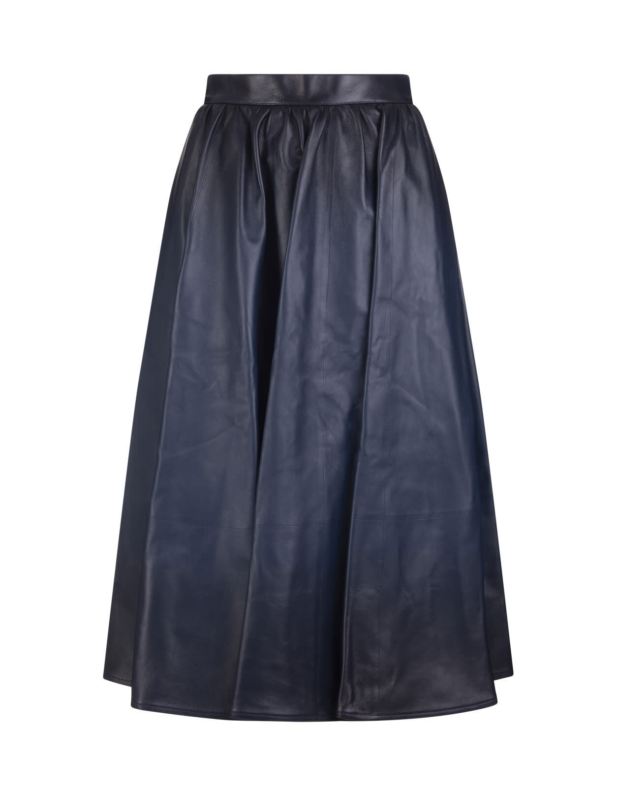Alexander McQueen Night Blue Leather Midi Skirt