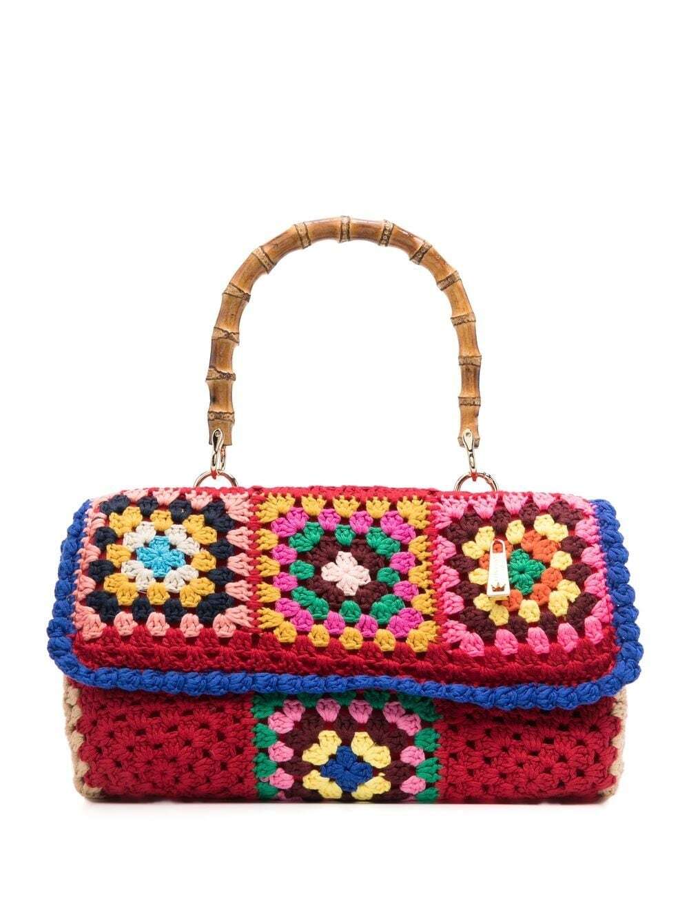 la milanesa crochet-design bamboo-handle tote bag - Red