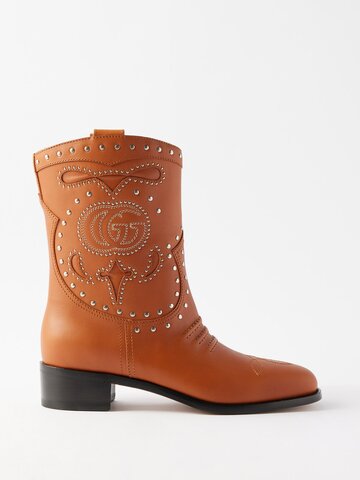 gucci - gg snake-effect leather boots - womens - brown