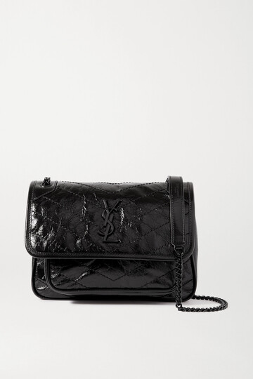 saint laurent - niki baby mini quilted crinkled-leather shoulder bag - black