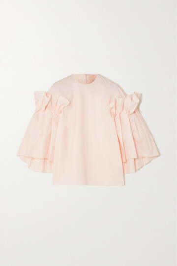 roksanda - grosgrain-trimmed ruffled cotton-poplin blouse - pink