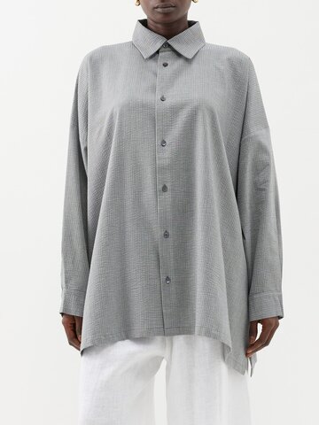 eskandar - oversized cotton-seersucker shirt - womens - grey