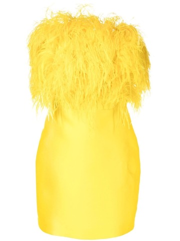 isabel sanchis feather-trim mini dress - yellow