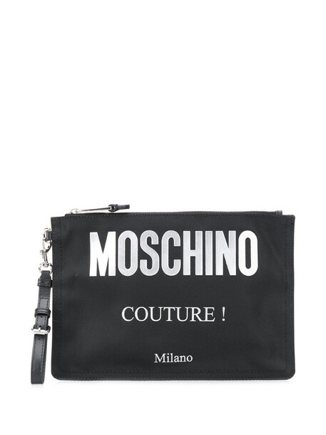 Moschino logo-print clutch bag in black