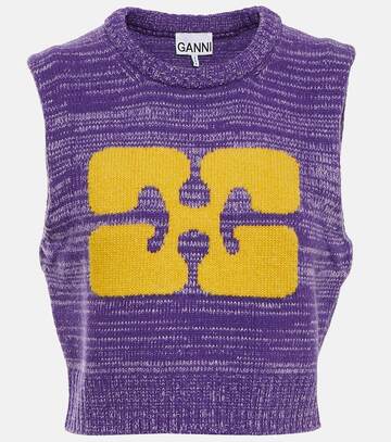 ganni logo cropped wool-blend sweater vest in purple