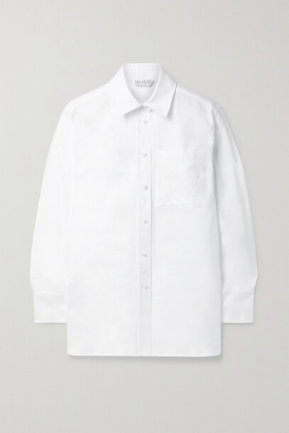 Max Mara - Embroidered Grain De Poudre Cotton Shirt - White