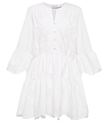 Self-Portrait Broderie anglaise cotton minidress in white