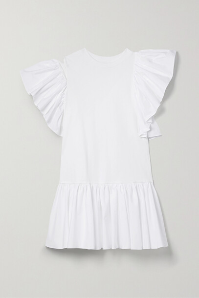 Alexander McQueen - Ruffled Cutout Cotton-poplin And Jersey Mini Dress - White