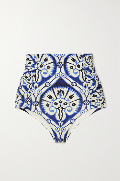 Johanna Ortiz - The Shell Collector Ruched Printed Bikini Briefs - Blue