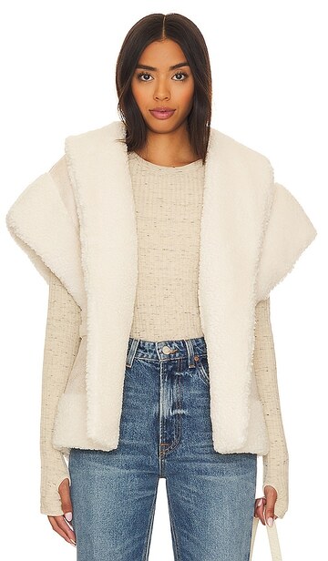 line & dot ace faux shearling vest in cream in taupe