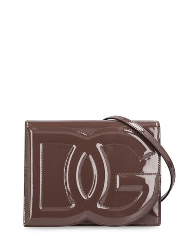 dolce & gabbana logo patent leather shoulder bag
