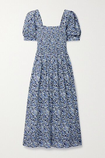 THE GREAT. THE GREAT. - The Savanna Shirred Floral-print Cotton-voile Midi Dress - Blue