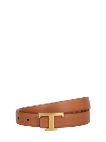 tod's 20mm logo leather belt in beige