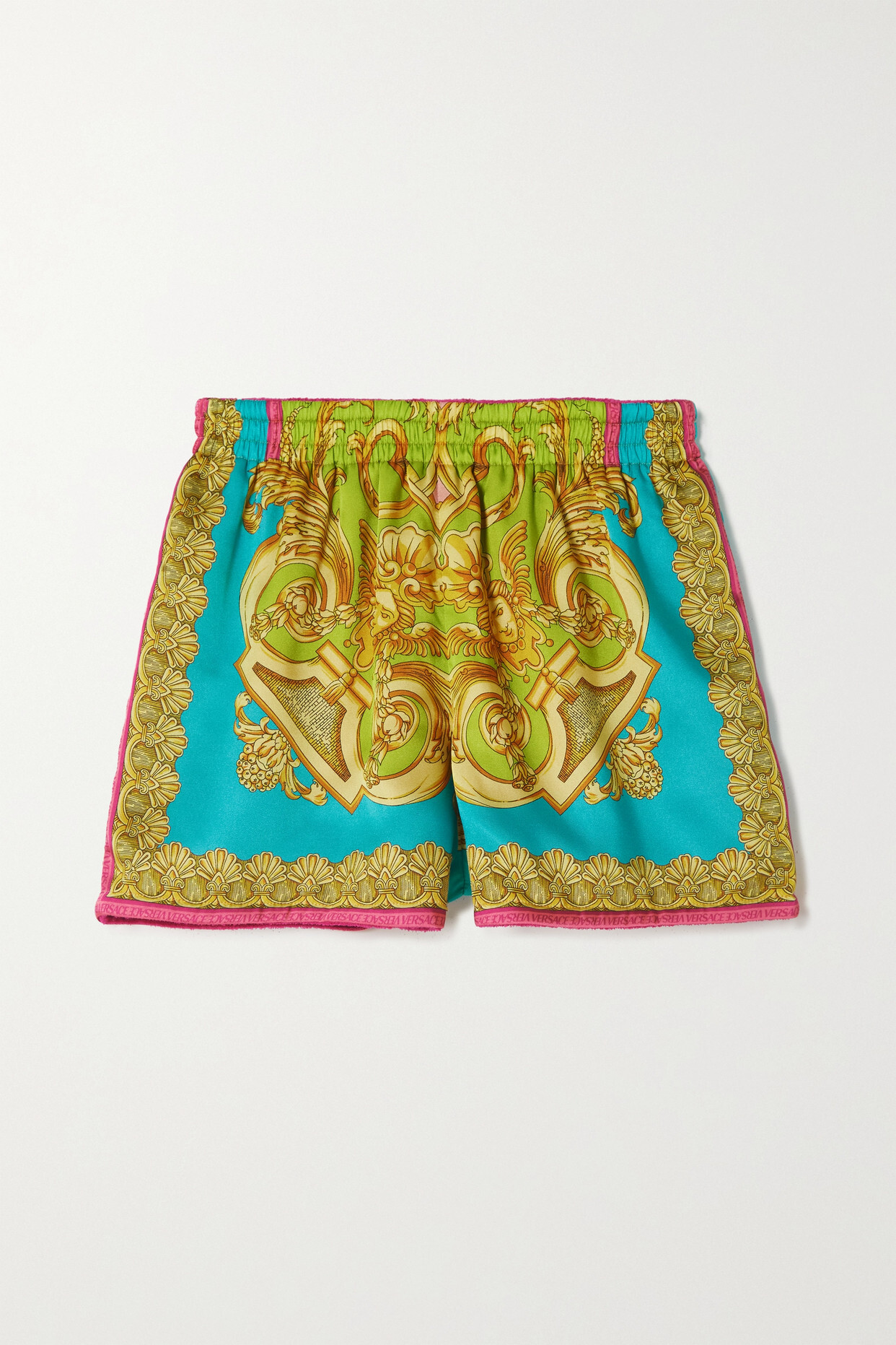 Versace - Barocco Goddess Printed Satin Shorts - Yellow