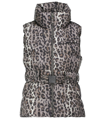 jet set leopard-print belted ski vest in brown