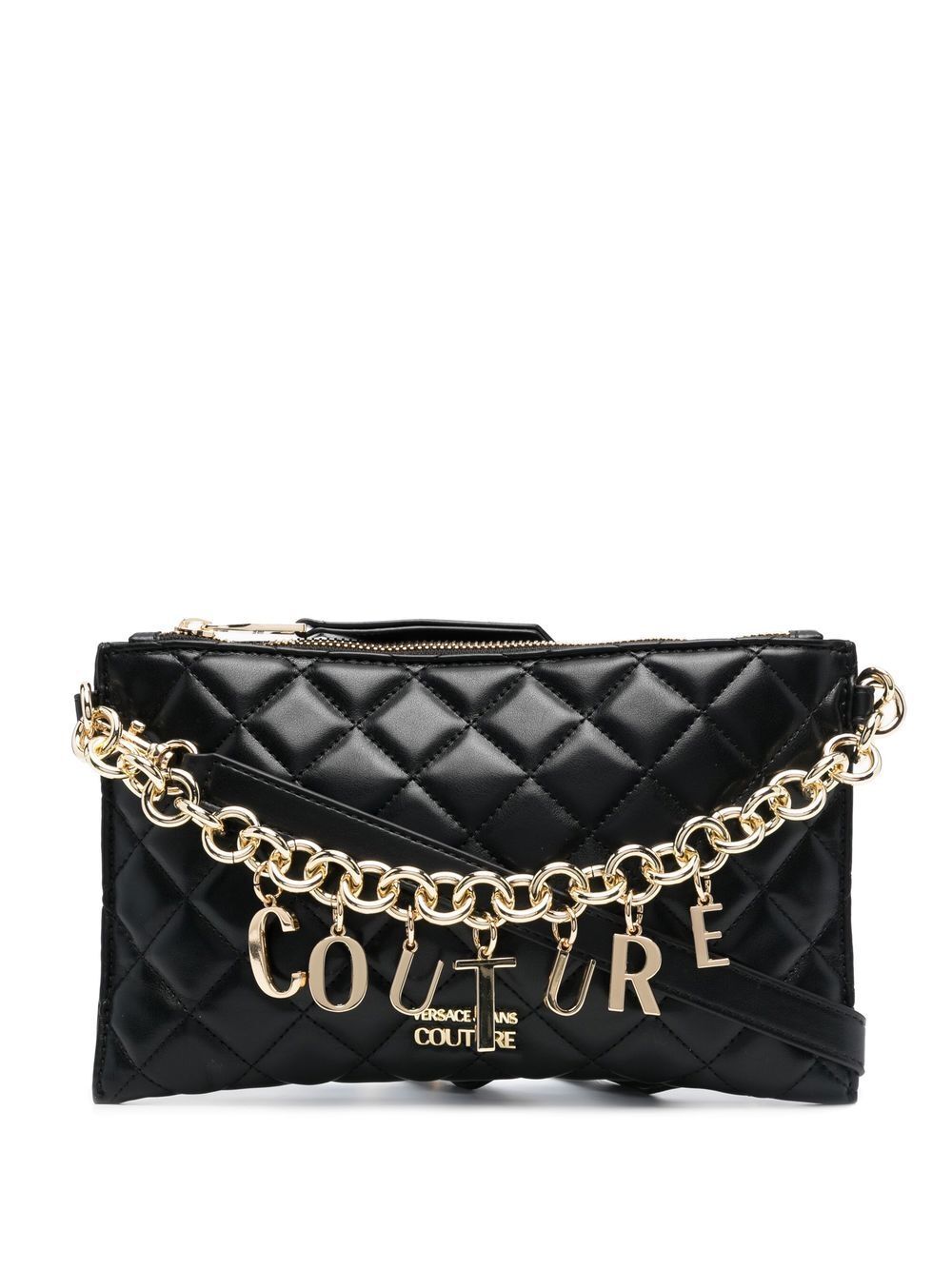 Versace Jeans Couture logo-charm quilted clutch bag - Black