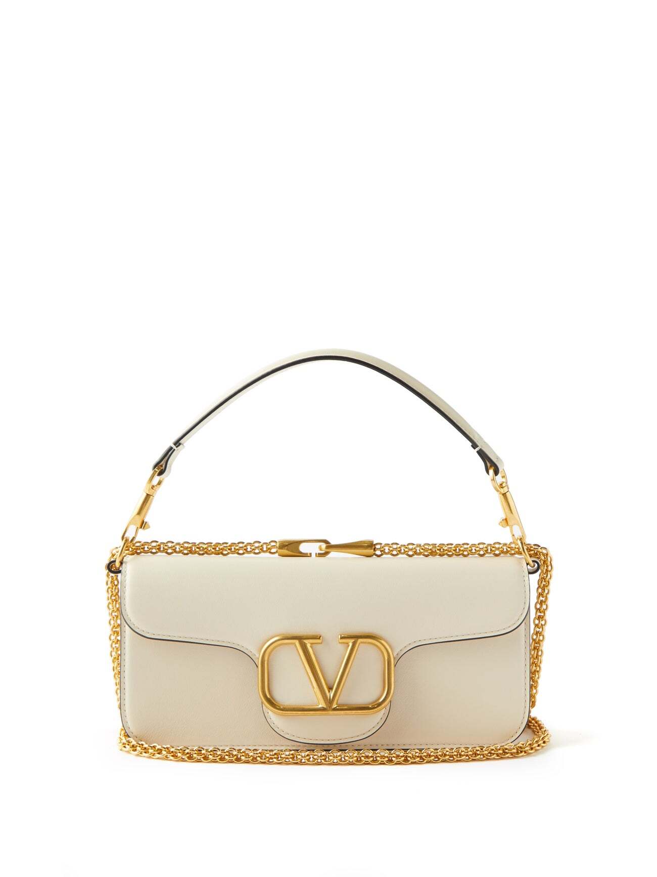 Valentino Garavani - Locò V-logo Leather Shoulder Bag - Womens - White
