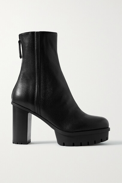 Aquazzura - Francoise 60 Textured-leather Platform Ankle Boots - Black