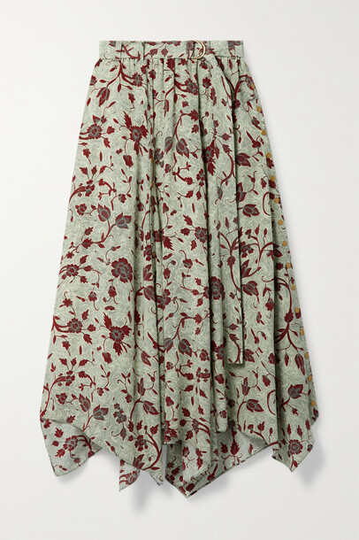 Ulla Johnson - Ariana Asymmetric Belted Floral-print Silk Crepe De Chine Skirt - Blue