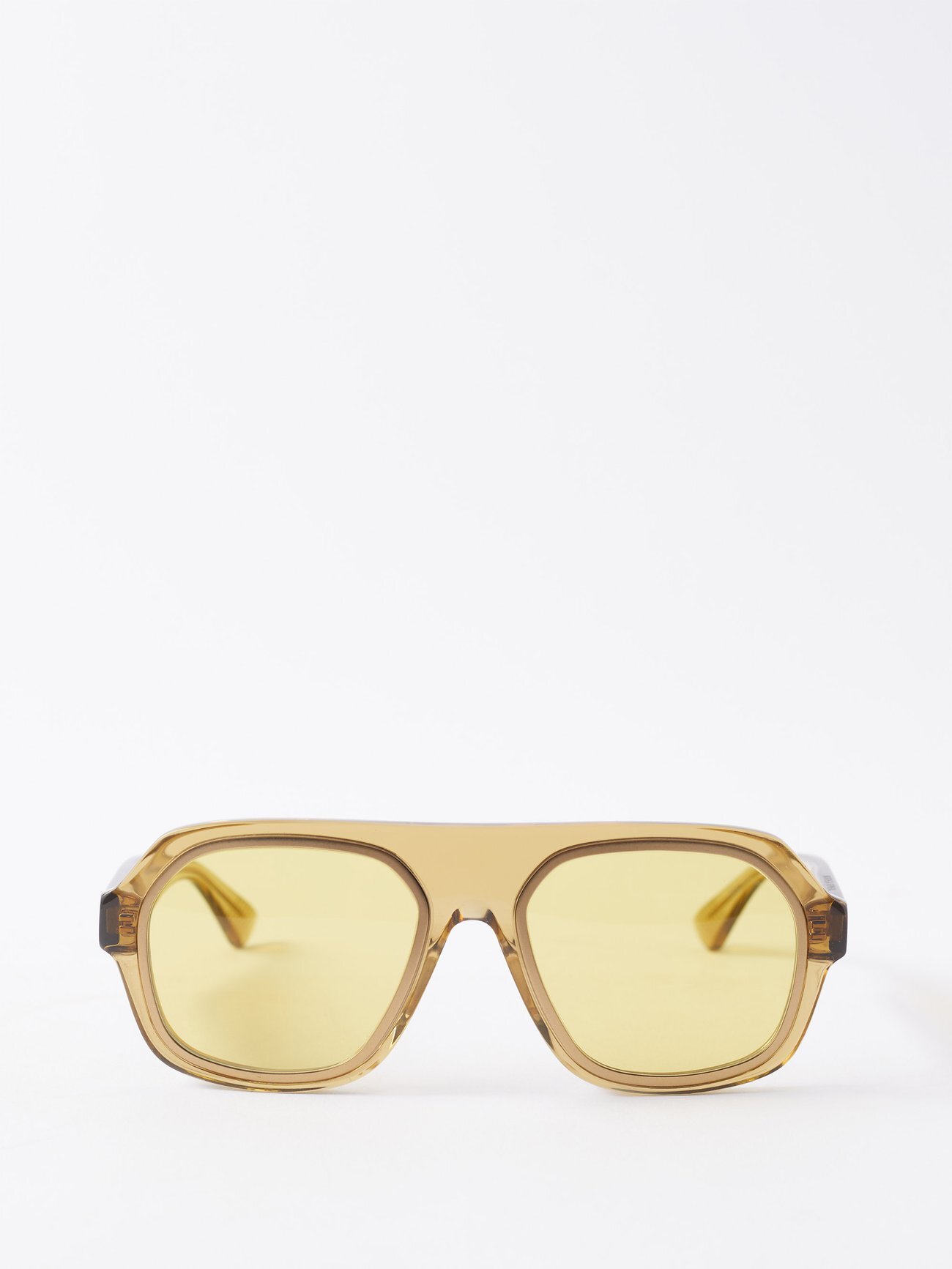 Bottega Veneta Eyewear - Aviator Acetate And Metal Sunglasses - Womens - Dark Yellow