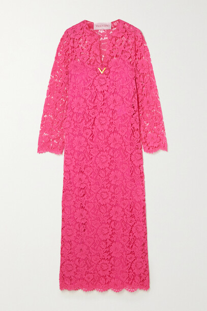Valentino - Embellished Corded Lace Midi Dress - Pink