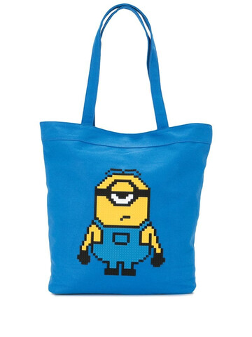 Mostly Heard Rarely Seen 8-Bit x Minions Staring Together 8-Bit tote bag in blue