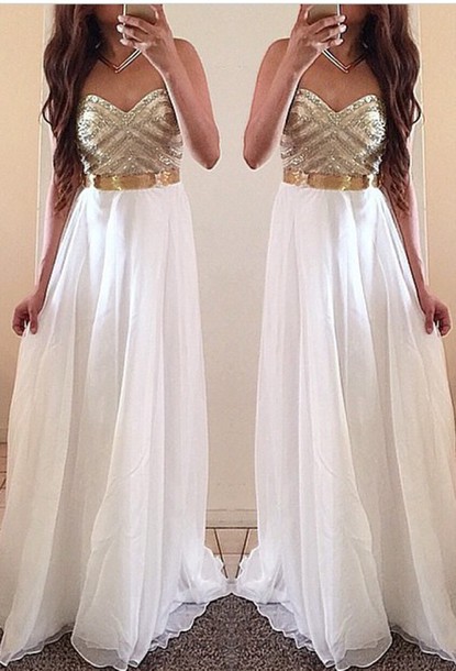 dress, gold, white, prom, beautiful ...