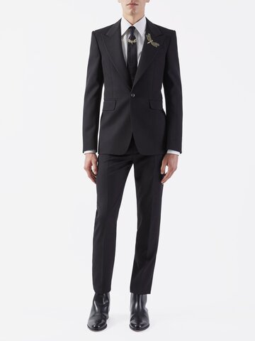 alexander mcqueen - brooch-embellished grain de poudre suit jacket - mens - black