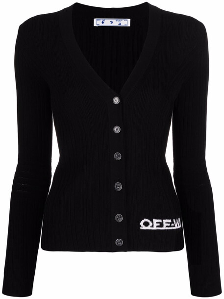 Off-White logo intarsia-knit button-front cardigan - Black