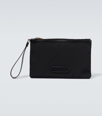 tom ford logo leather-trimmed pouch in black