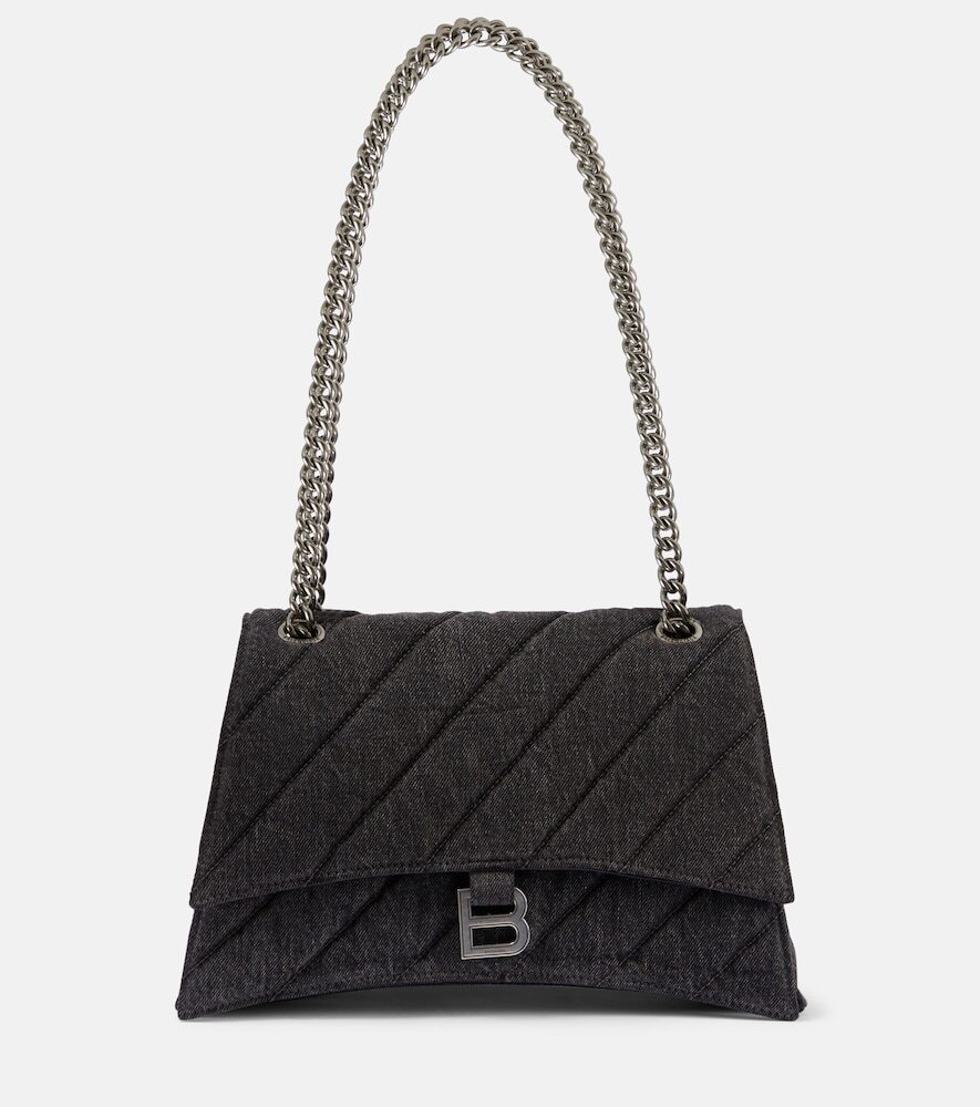 Balenciaga Crush Medium denim shoulder bag in black