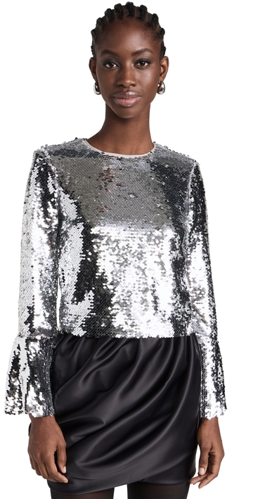 self portrait silver sequin flared sleeve top silver 6
