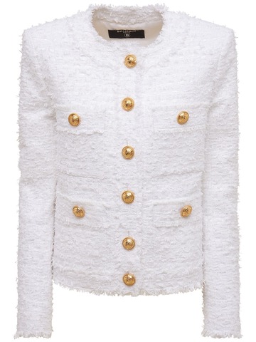 BALMAIN Tweed Lurex Buttoned Jacket in white