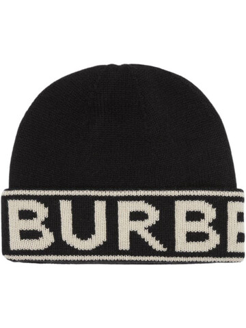 Burberry cashmere logo intarsia beanie in black