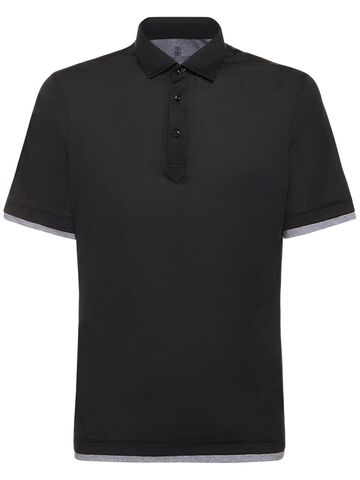 brunello cucinelli cotton & silk jersey polo in black