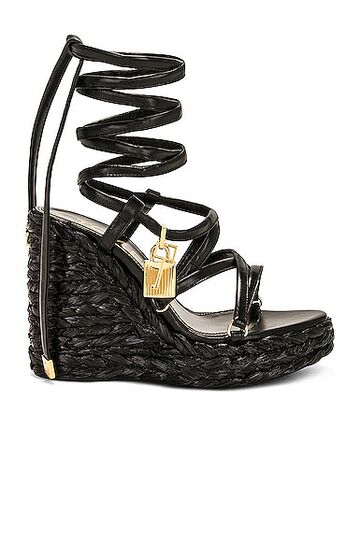 tom ford maxi rope ankle wrap wedge sandal in black
