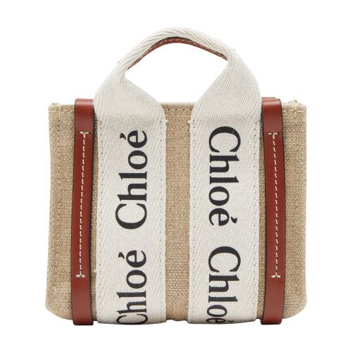 Chloé Woody nano tote bag in brown / white